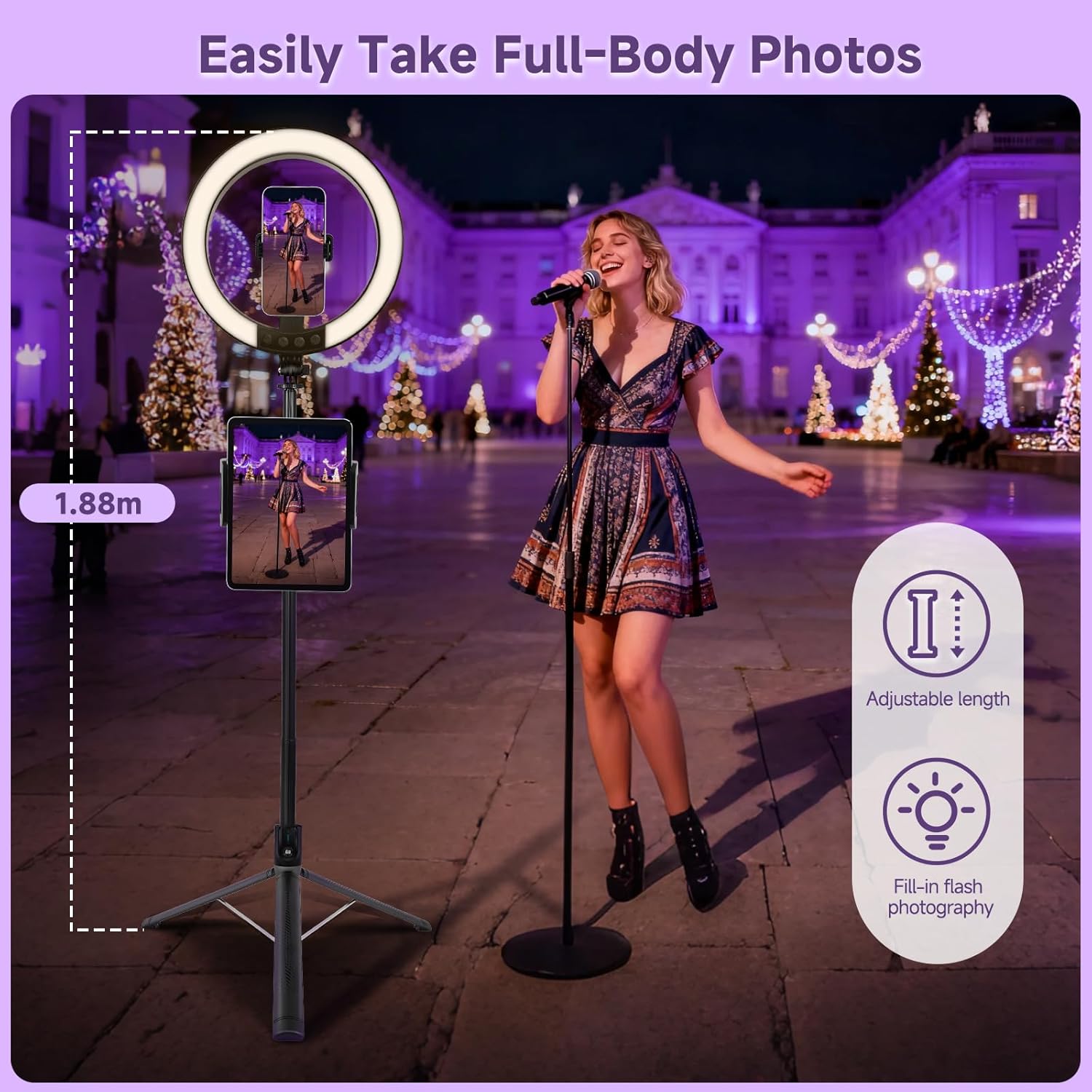 10" Ring Light with Stand 74'' Tall & Phone Holder,RGB Full Color Modes Selfie Light with Extendable Tripod Stand,iPad Holder, Remote for iPhone & Android,YouTube, Makeup,TIKTok, Vlogging