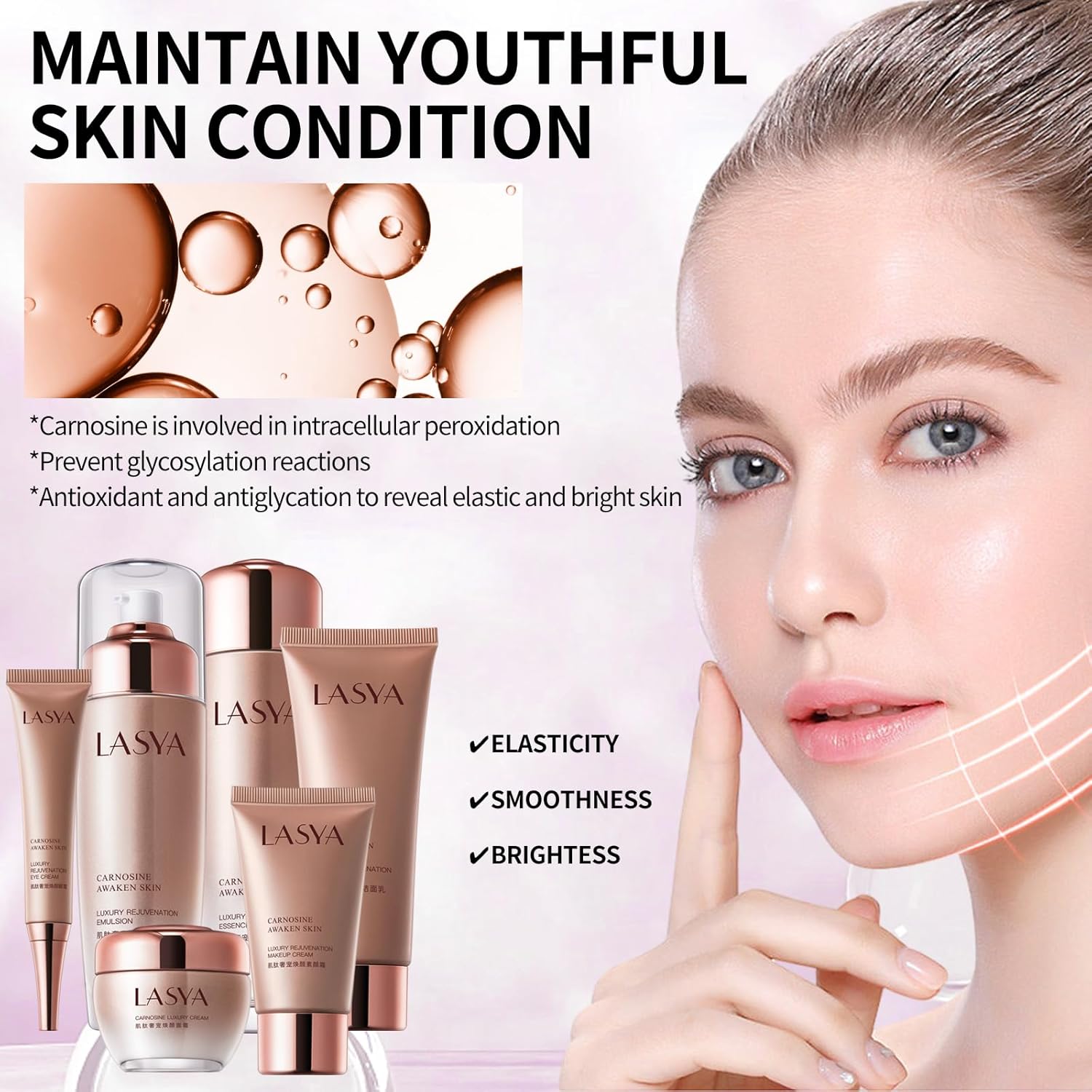 Revitalizing 6-Piece Anti-Aging Skin Care Set for Women – Hydrating, Firming & Wrinkle-Reducing Facial Care Kit with Cleanser, Toner, Eye Cream, Lotion & Face Cream - Image 2