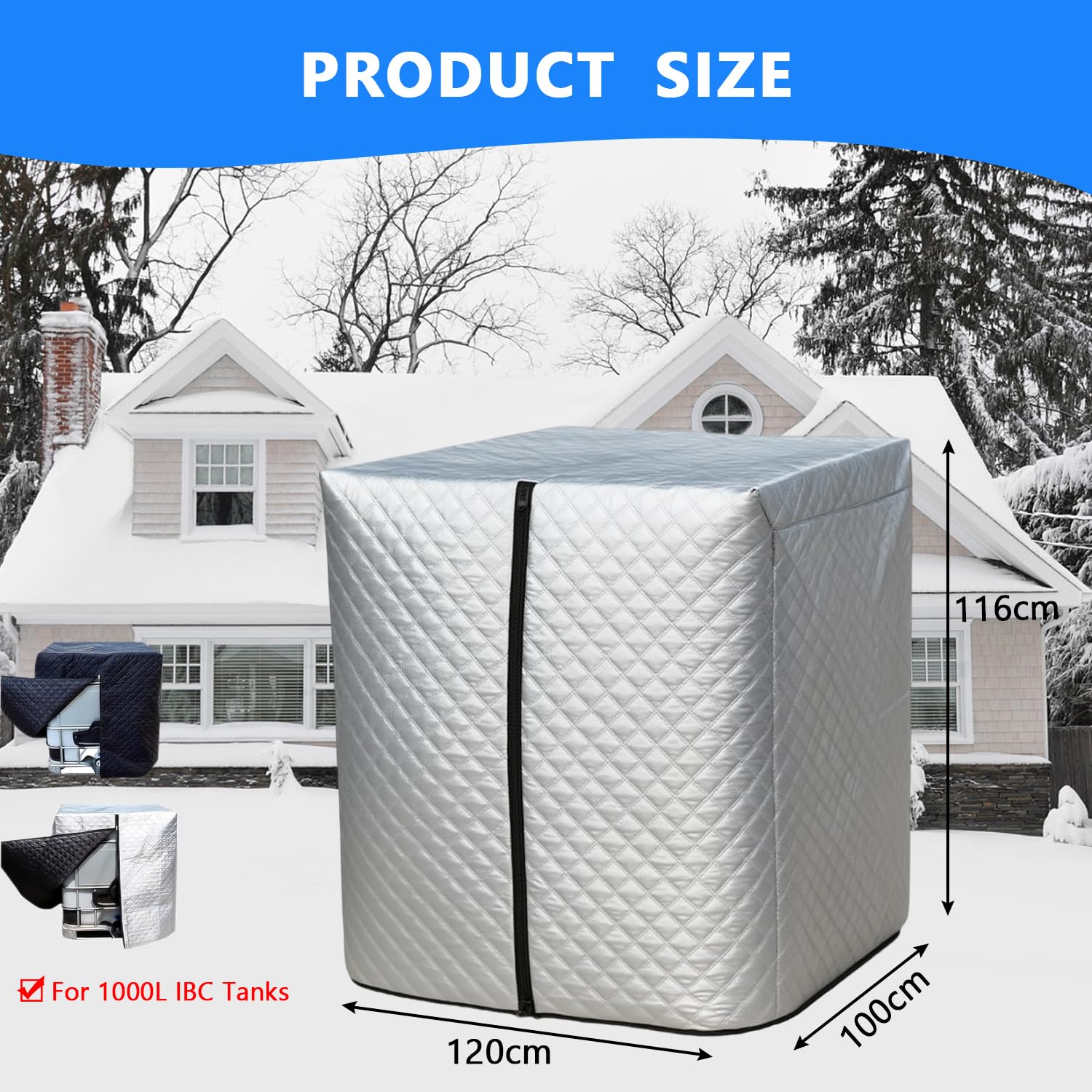 IBC Tank Abdeckung Winterfest Schutzhülle 1000L 210D Oxford Stoff 120x100x116cm Schwarz Weiß