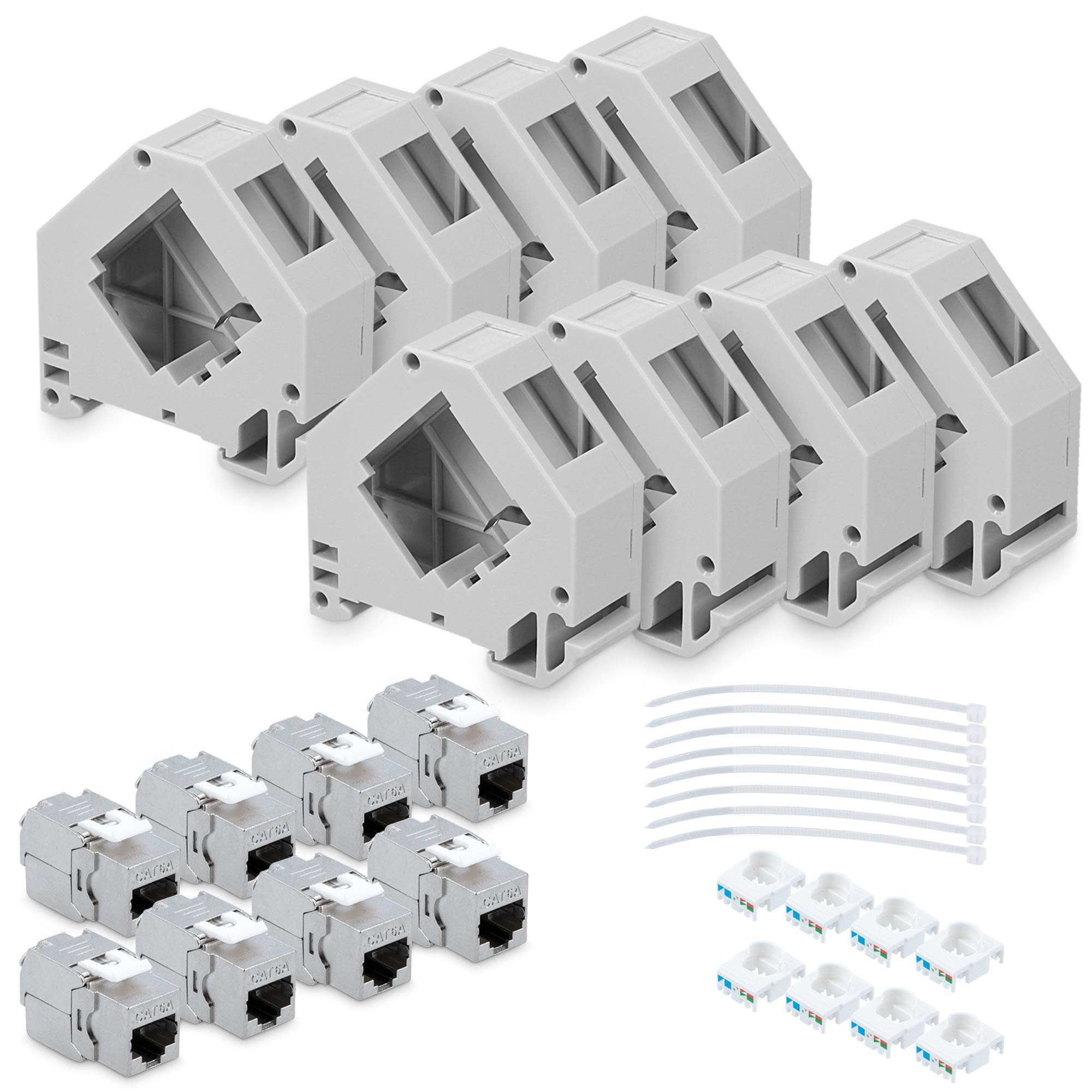 kwmobile Set Modulo Keystone CAT 6A schermati Presa RJ45 8x Supporti adattatori Barra DIN