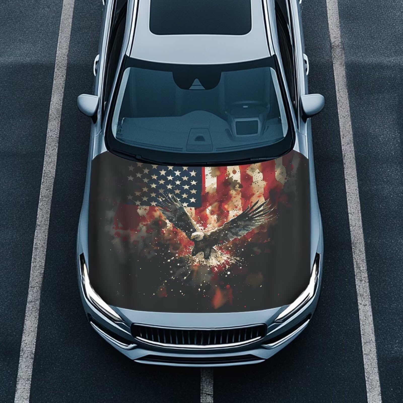 Qiyupavto Car Hood Cover American Flag Eagle Blurred Design Stretchable Car Hood Protector Auto Patriotic Decorations Waterproof Sun-Proof — view 2