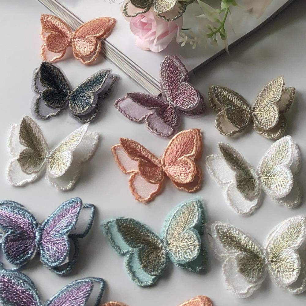 haftowanie poprawek, szycie na poprawkach Organza 3D motyl przyszyć naszywki koronkowa tkanina dekolt kołnierz siateczkowy haft DIY dekoracja włosy panny młodej koronkowa naszywka kwiat(Beige)
