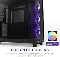 Vista 4 de NZXT Caja de flujo de aire H6 Flow RGB de media torre con 3 ventiladores RGB, paneles de vidrio panorámico, gestión de cables, color negro