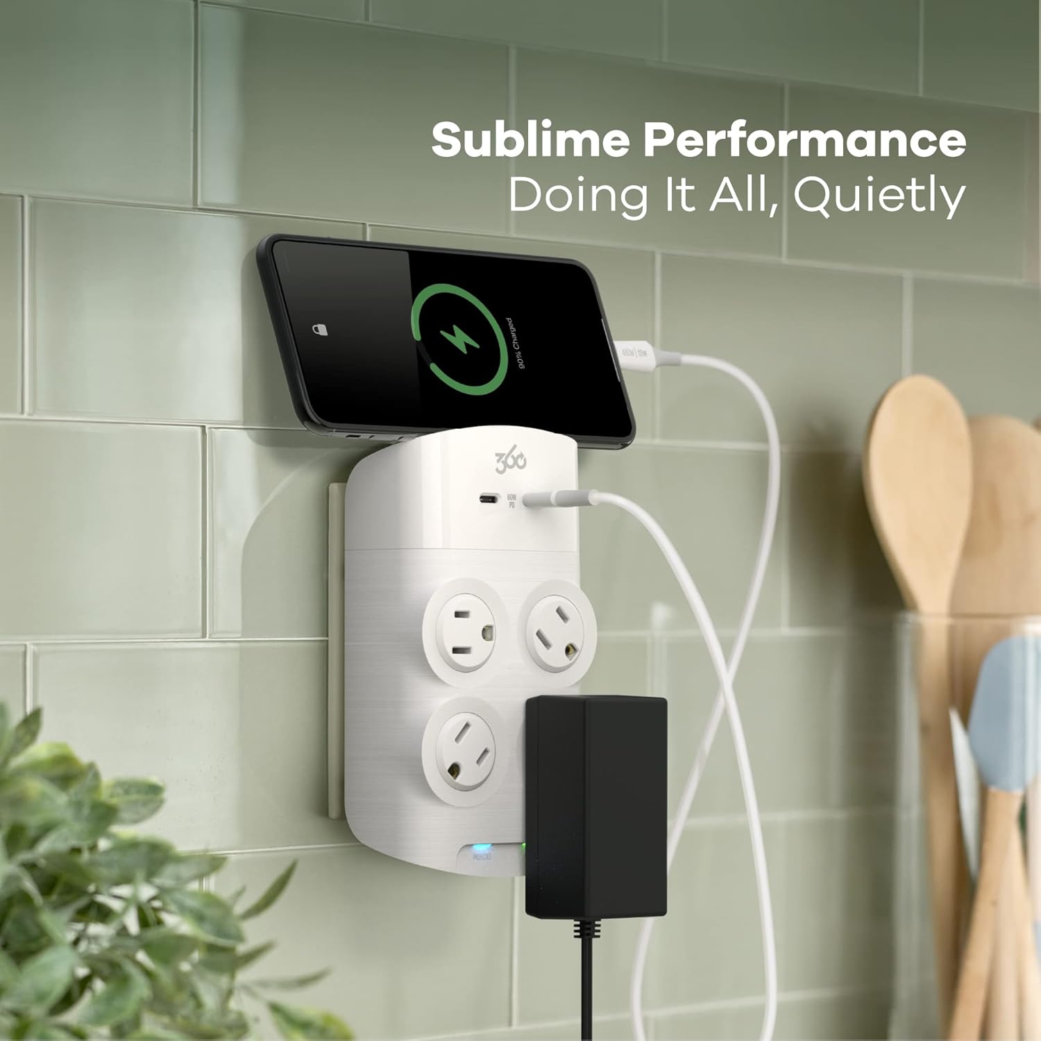 360 Electrical Revolve 60 Watt USB-C Wall Tap Power Surge Protector with 2 USB C Ports, 4 Rotating Outlets, Multi Plug Outlet Splitter, Electric Wall Outlet Adapter, Swivel Outlets Fit 4 Large Plugs