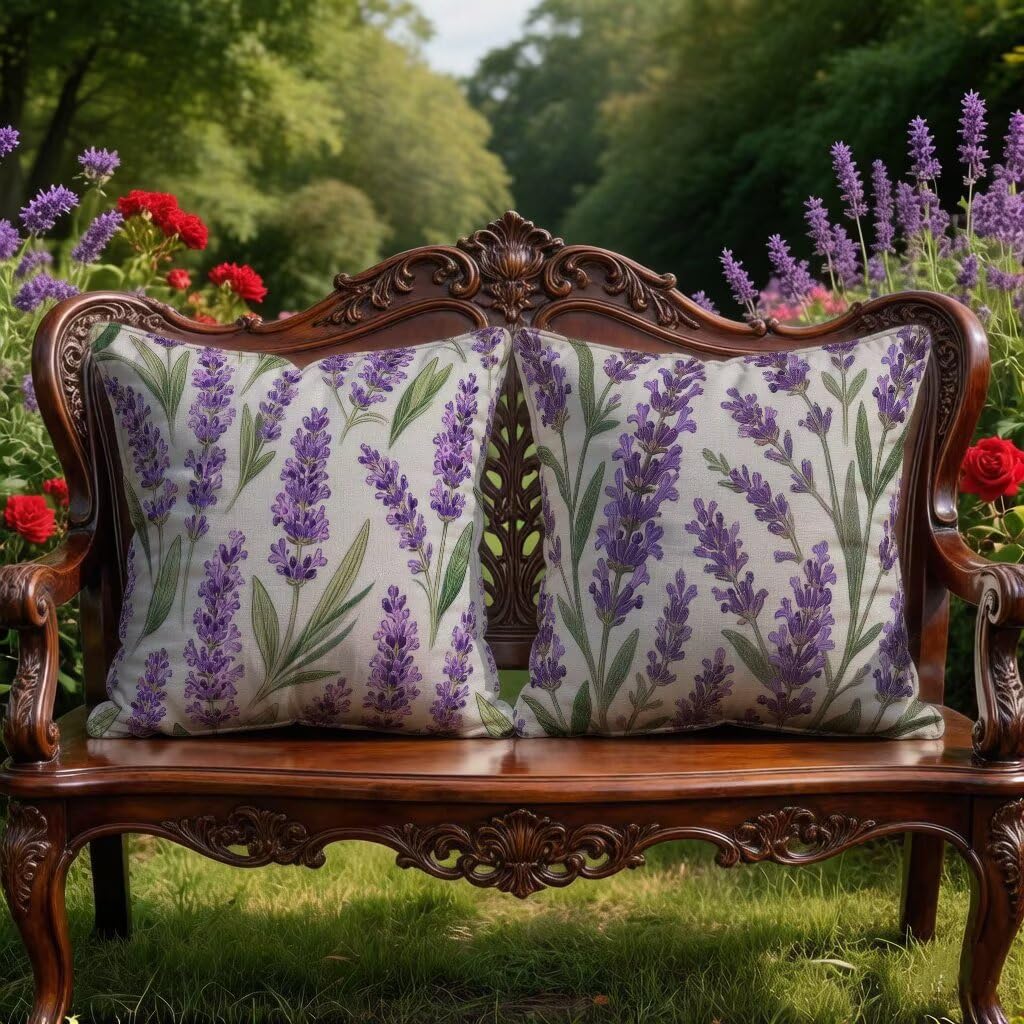Kissenbezug 65 x 65 2er Set Sofakissen Lila Kopfkissenbezug 65x65 cm Dekokissen Blume Outdoor Pillow Leinen Doppelseitiger HD-Druck, Terrassen Deko Wohnzimmer, Frühling und Sommer Gifts 3-6W66V1