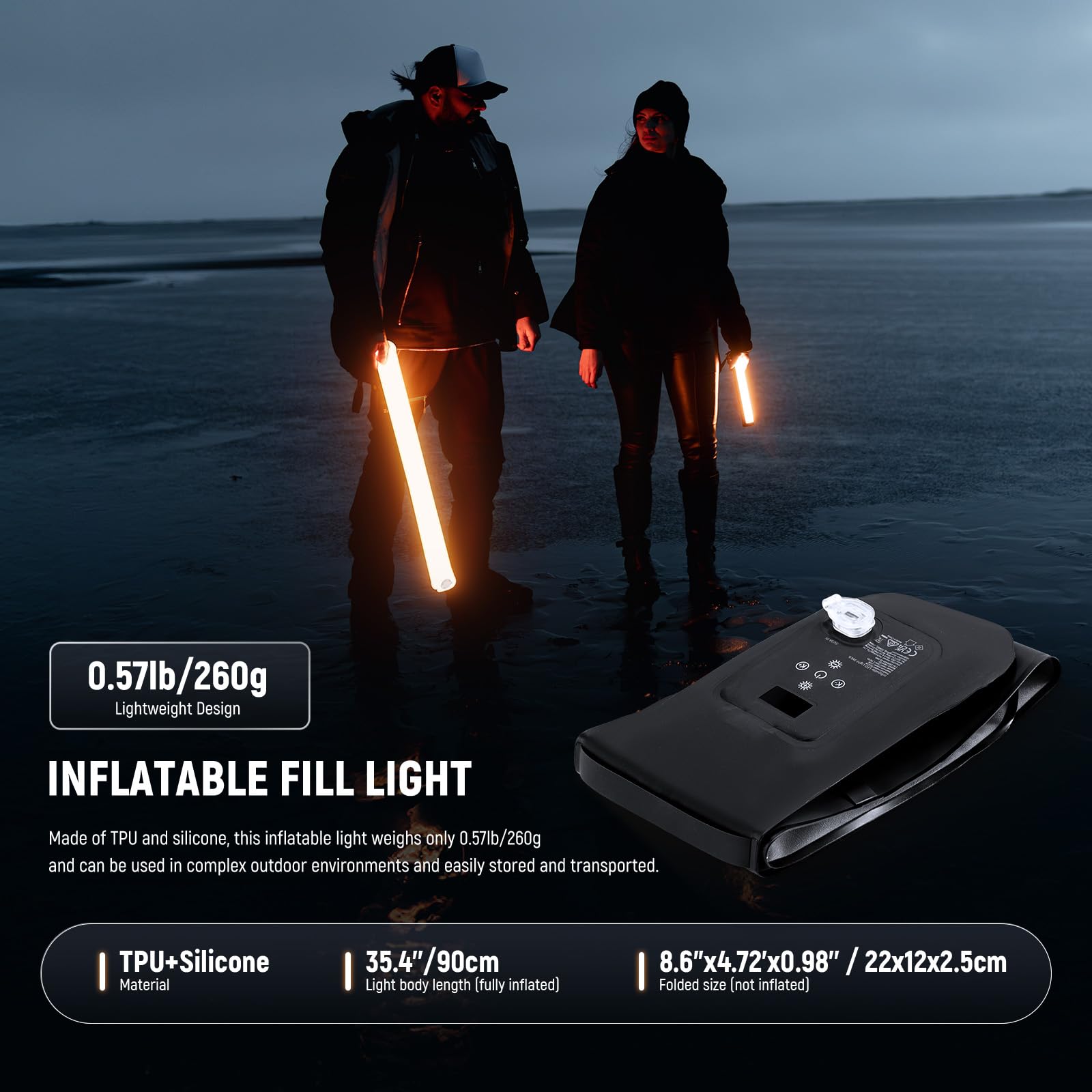 NEEWER BÁSICO 21W Tubo Luz LED Manual 35.5"/90cm, Iluminación Video Inflable Bicolor Portátil TPU, 2700-6500K 1300Lux 12 Efectos CRI95 2500mAh Batería, para Fotografía Estudio Grabación, GC21B