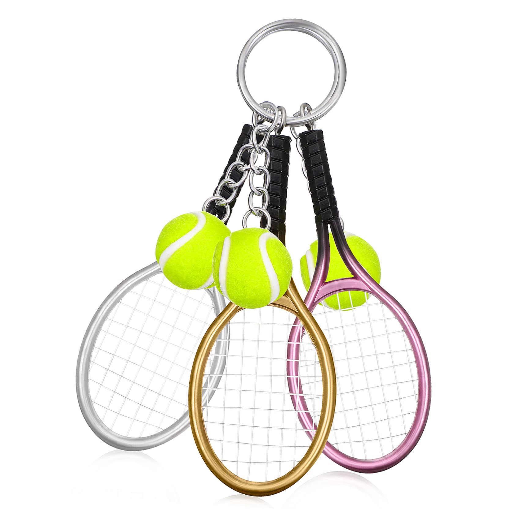 15pezzi Portachiavi Tema Tennis Con Racchetta e Pallina Creativo Per Amanti Dello Sport Accessori Per Zaini e Souvenir Decorativi