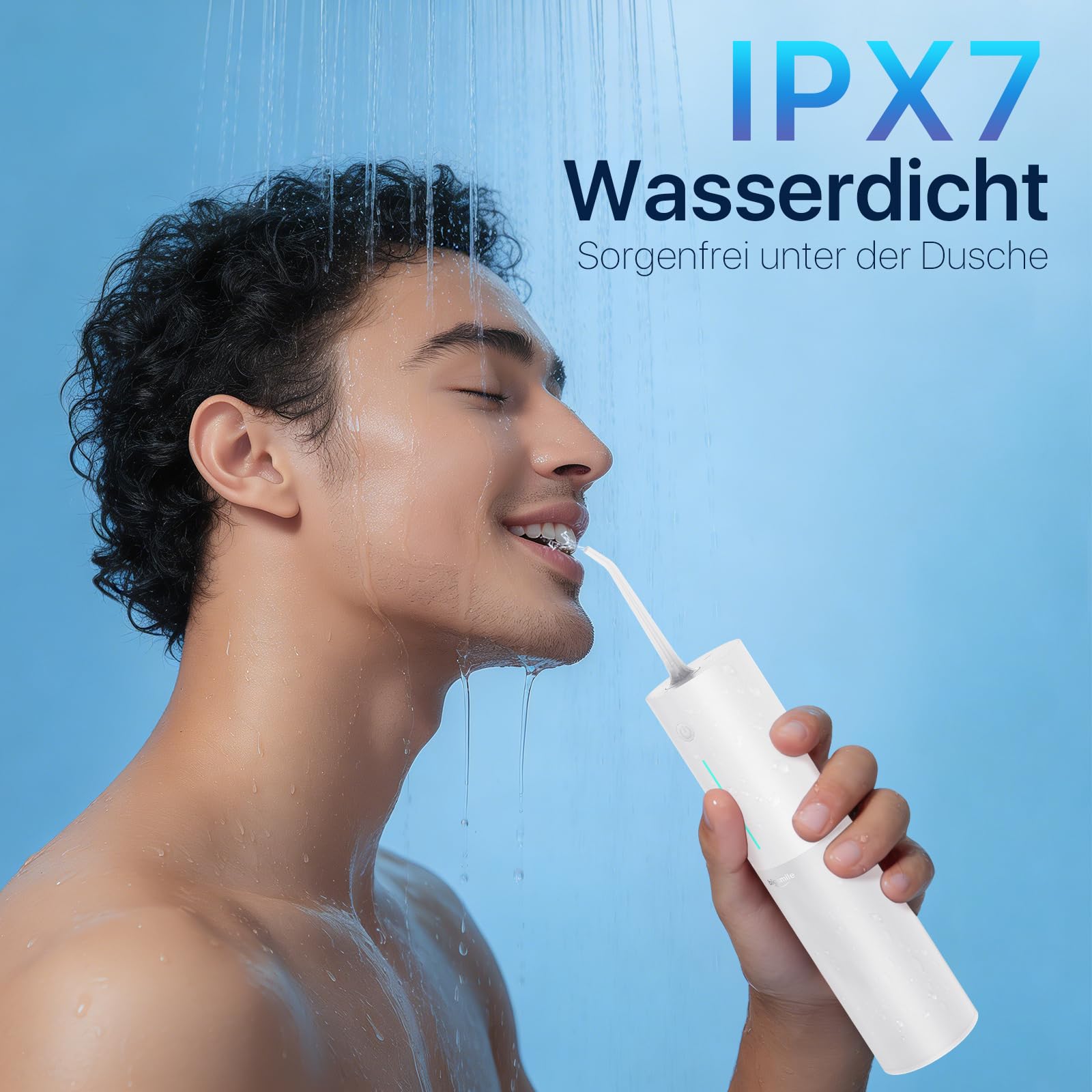 Bigsmile Wasserzahnseide, Zahnbürste Mundspülger mit 200 ml Fassungsvermögen, wiederaufladbar, Reisemundspülger, IPX7 wasserdicht, Effektiv den Mund sauber und gesund halten (weiß)