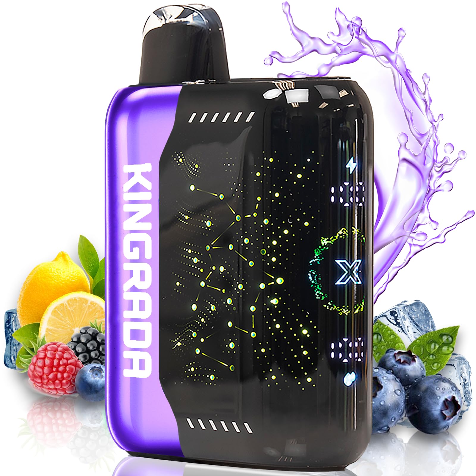 KINGRADA VAPE Disposable Electronic Cigarette, 30,000 Puffs, Portable Shisha, Rechargeable, Flavor, Nicotine-free, Tar-free, Quit Smoking, Vape, 3D Display, Large Capacity, Quit Pipe Smoking, Heavy blueberry, raspberry lemonade