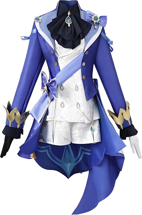 Furina Cosplay Costume, Anime Game Character Outfit with Blue White Design Full Set for Halloween, Conventions & Roleplay (Unisex Adults, XS-3XL)
