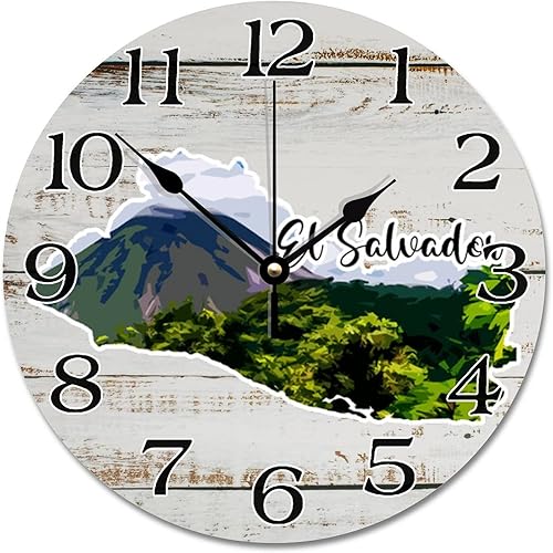 Reloj de pared de viaje con mapa de El Salvador, atracciones turísticas, relojes redondos decorativos que funcionan con pilas, reloj colgante de