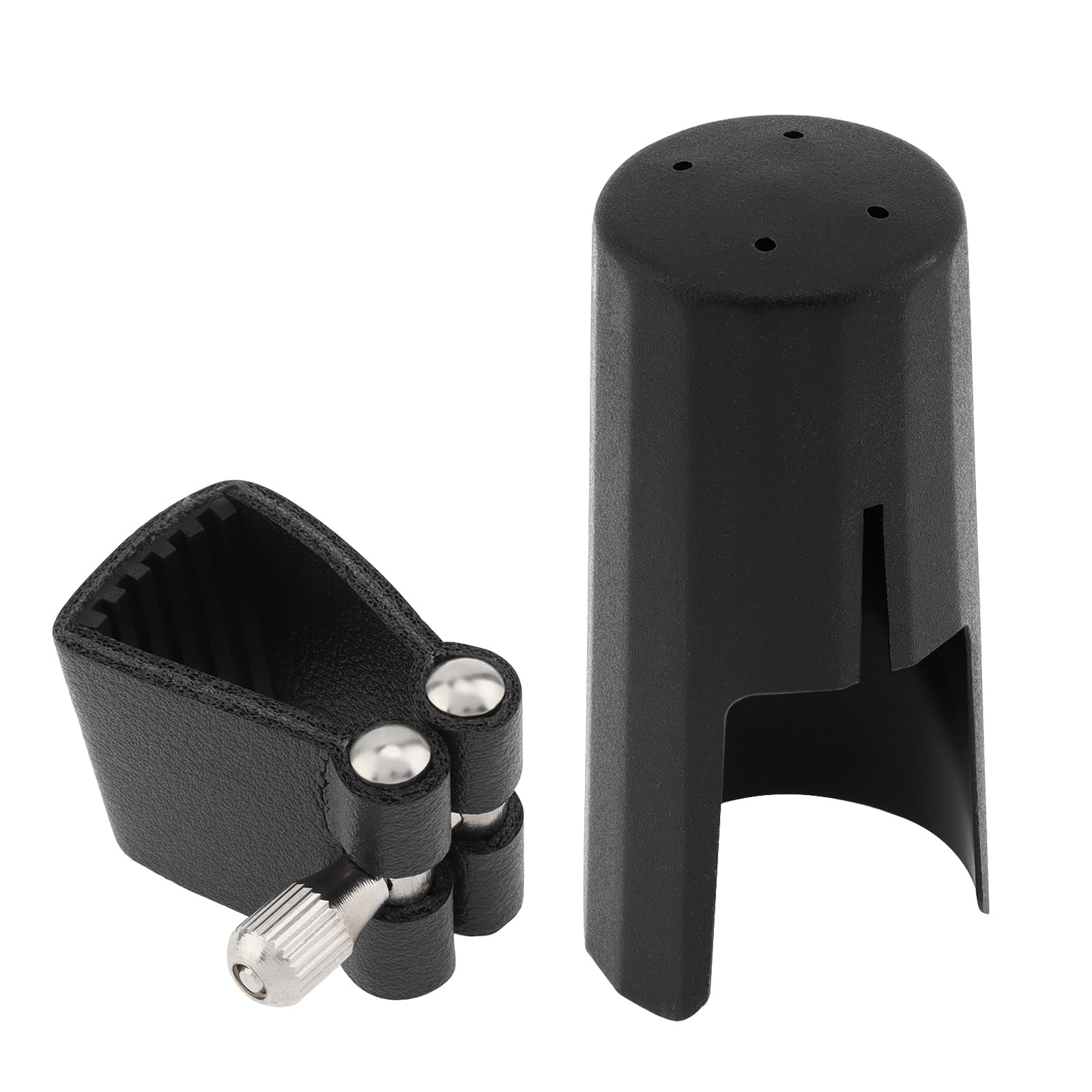 OriGlam Clarinet Mouthpiece Fastener Set, Leather Ligature and Plastic Cap for B Flat Clarinet, Black