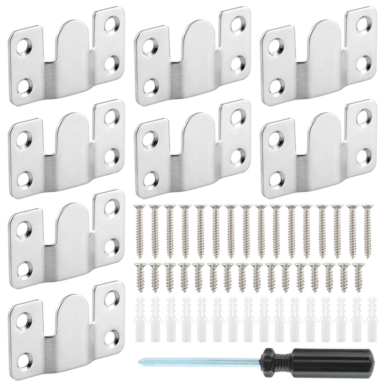 4 Pairs Interlocking Flush Mount, Bracket Picture Hanging Hooks,Buckle Furniture Connector Headboard Wall Mounting (Stainless Steel)