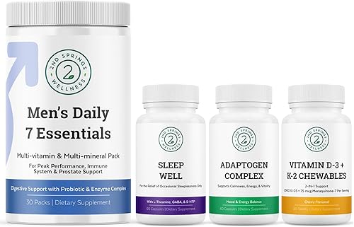 Daily 7 Essentials, Sleep Well, Adaptogen Complex & Vitamin D3+K2 Masticables Bundle