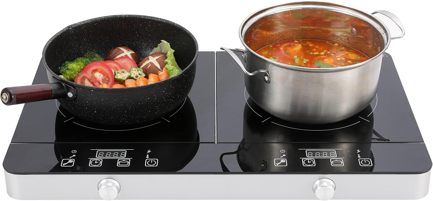 Portable Double Induction Cooktop 1800W, 2 Burner Electric Cooktop, Countertop Induction Stove Top, Hot Plate, Induction Burner with Timer, 10 Temp Levels, Child Lock, 110V-120V Plug, Black