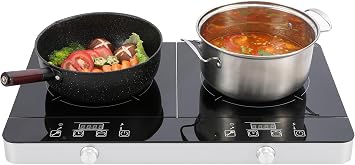 Portable Double Induction Cooktop, 1800W 2-Burner Electric Cooktop, Countertop Stove Top, Hot Plate, Induction Burner with Timer, 10 Temp Levels, Child Lock, 110V-120V Plug, Black