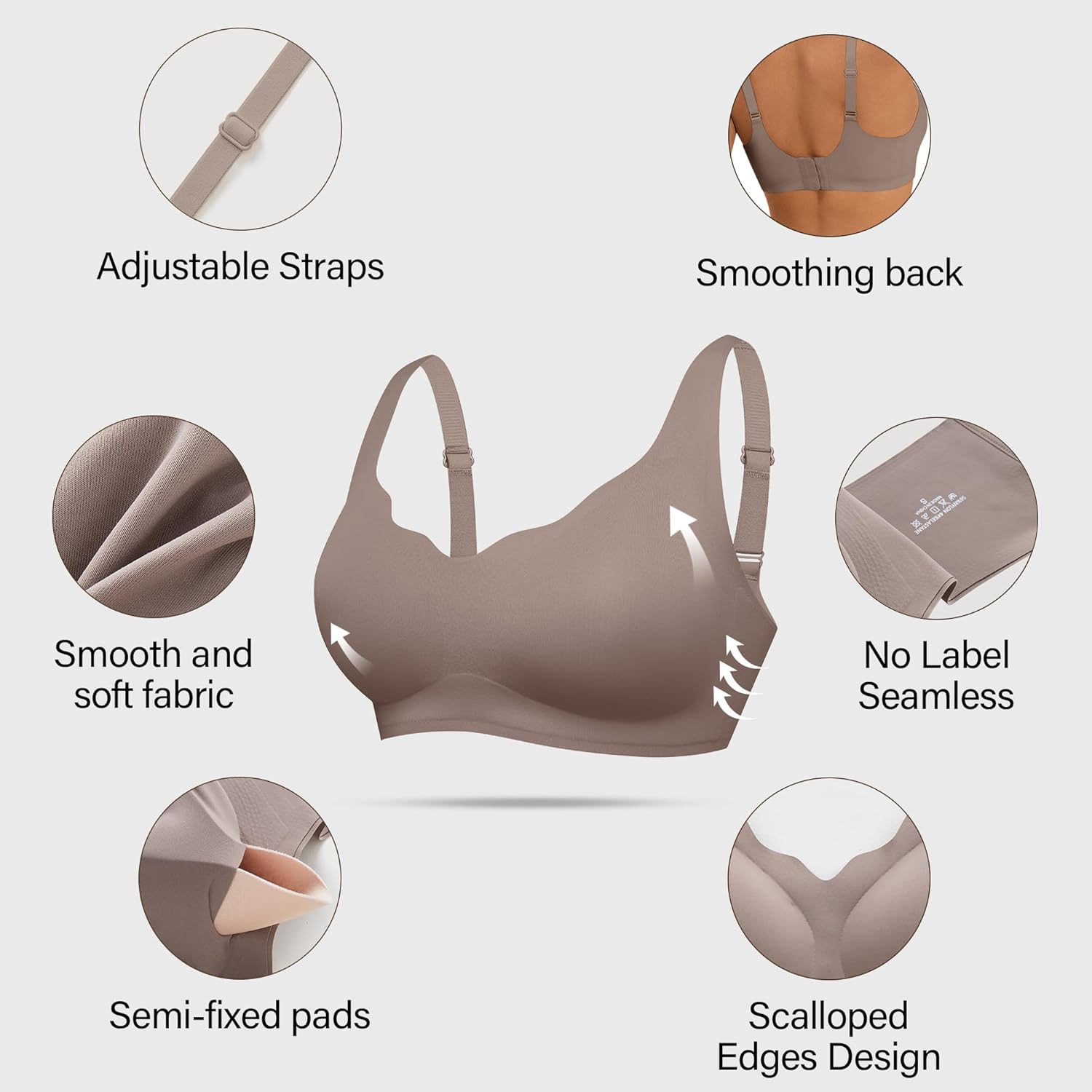 DEANGELMON Bras for Women No Underwire Seamless Wireless T-Shirt Bras Comfort V Neck Bra - Image 3