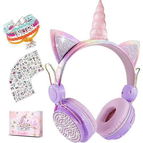 Cat Ear Wireless Headphones for Kids with Mic, Unicorn Bluetooth Over Ear Headset for School Cellphone Smartphones Laptop PC,FM&85db Volume liminted,Wired headset for School Home (light purple)