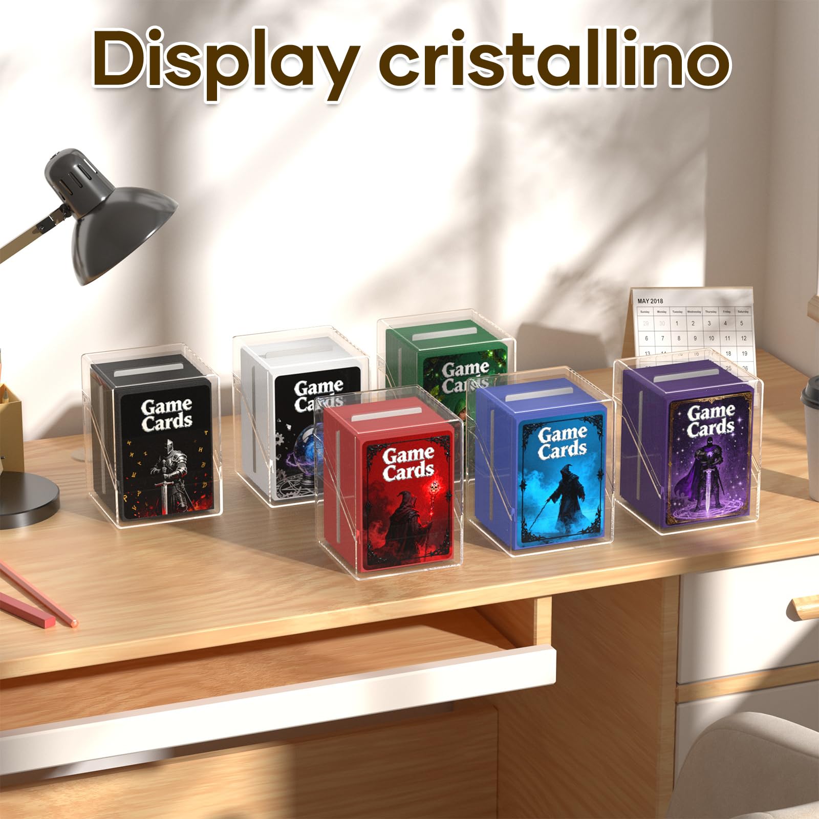 6 scatole per carta di credito, trasparenti Commander con 600 scomparti e separatore, formato standard, perfetta per MTG, carte da collezione e sportive (6 colori)