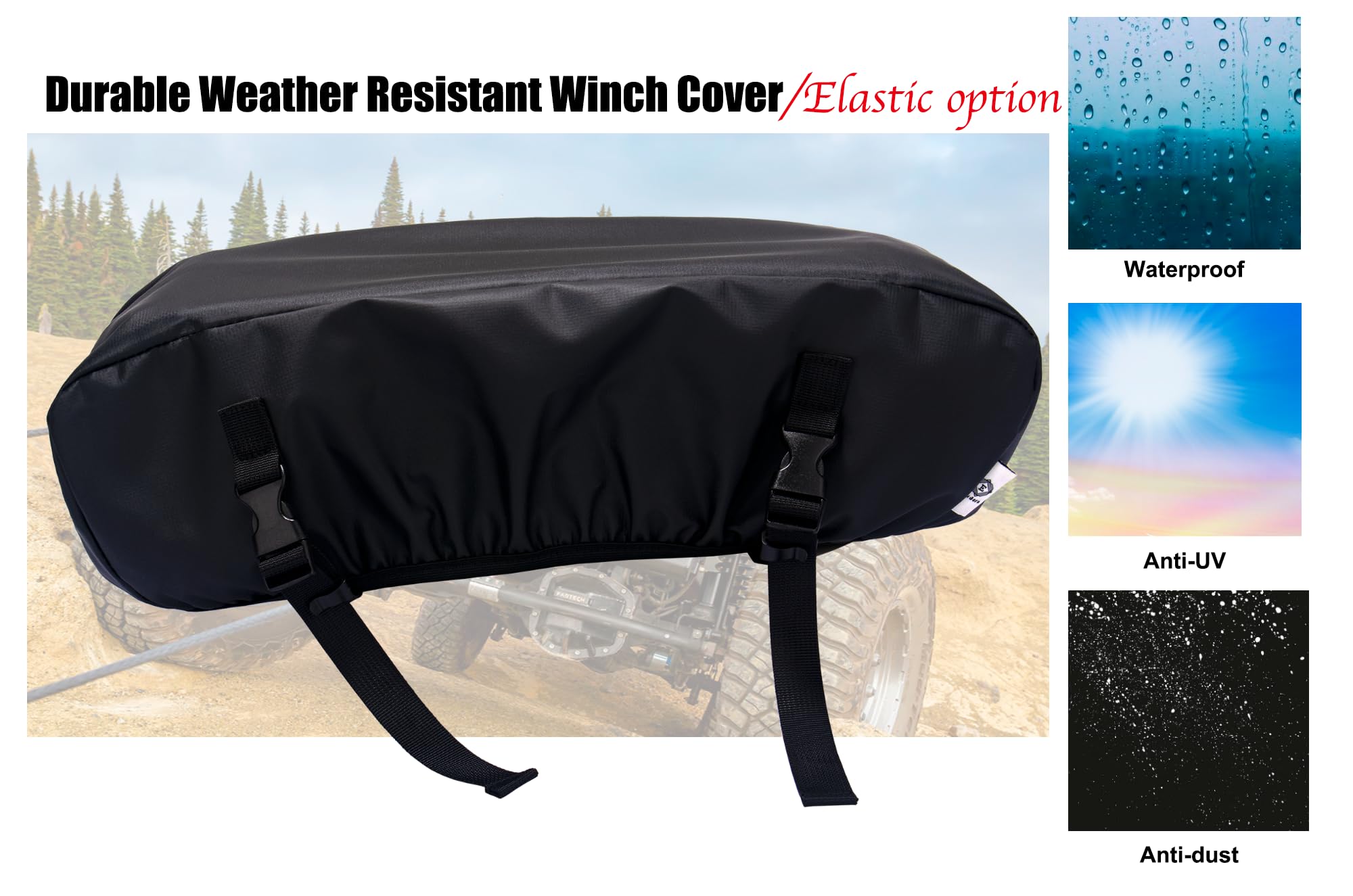 Winch Cover, Heavy Duty Waterproof Dust-Proof Winch Protection Cover, Ideal For Electric Winches 8500-17500 Lbs For Jeep, ATV, Boat,Trailer,Sailboat Etc,Indoor/Outdoor Electric Winch Accessories