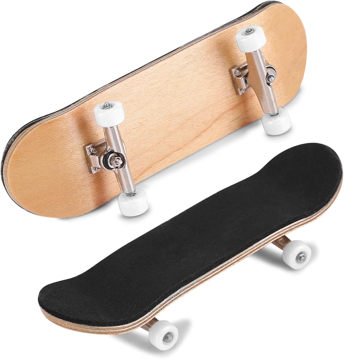 Horoper Wooden Finger Skateboard, Maple Wooden Alloy Fingerboard Finger Skateboards, Fingerboards Wheels with Bearings Mini Fingerboard Finger Reduce Pressure Kids Gifts (White)