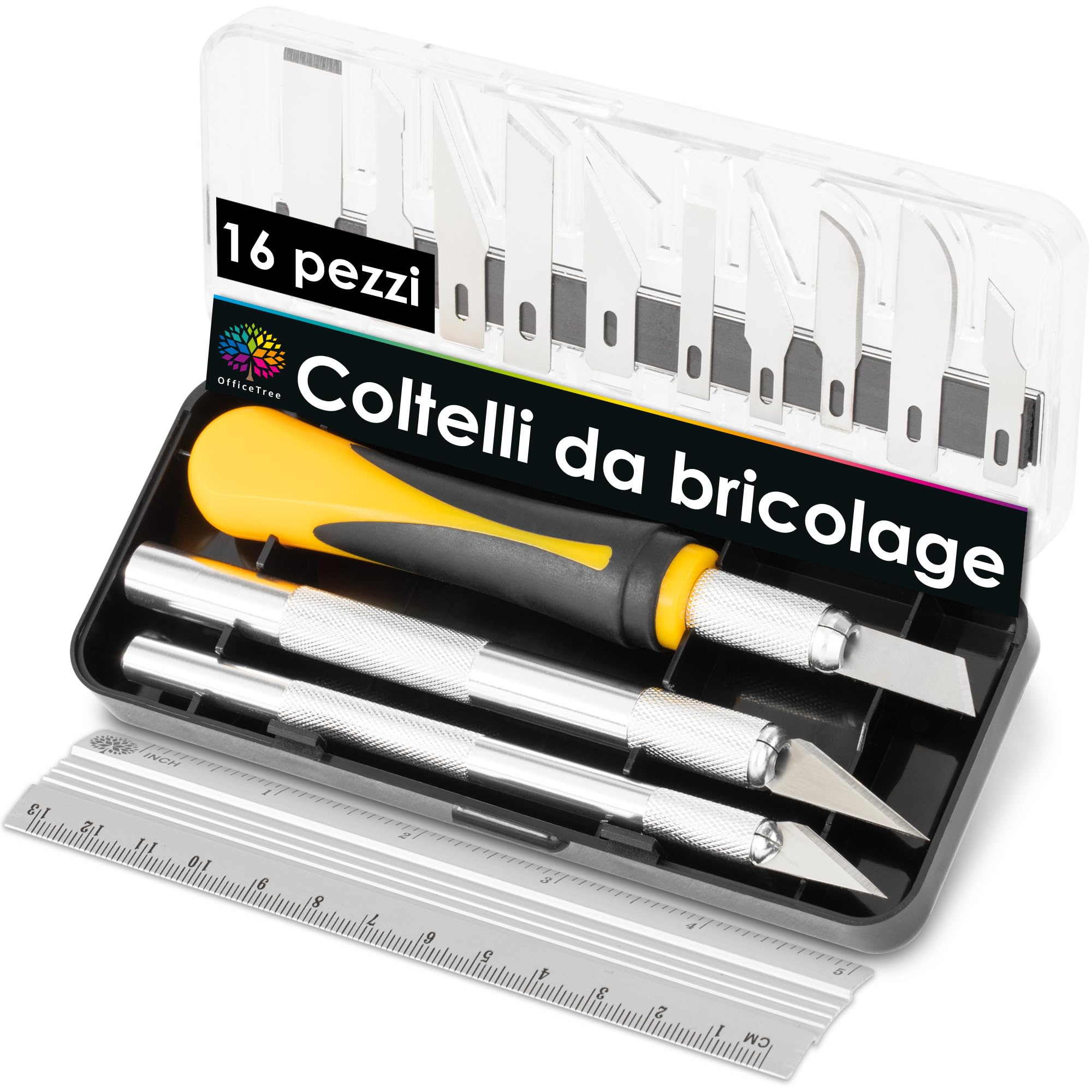 OfficeTree Bisturi Modellismo 16 Pezzi Cutter di Precisione con 3 Bisturi e 13 Lame Taglierino per Carta