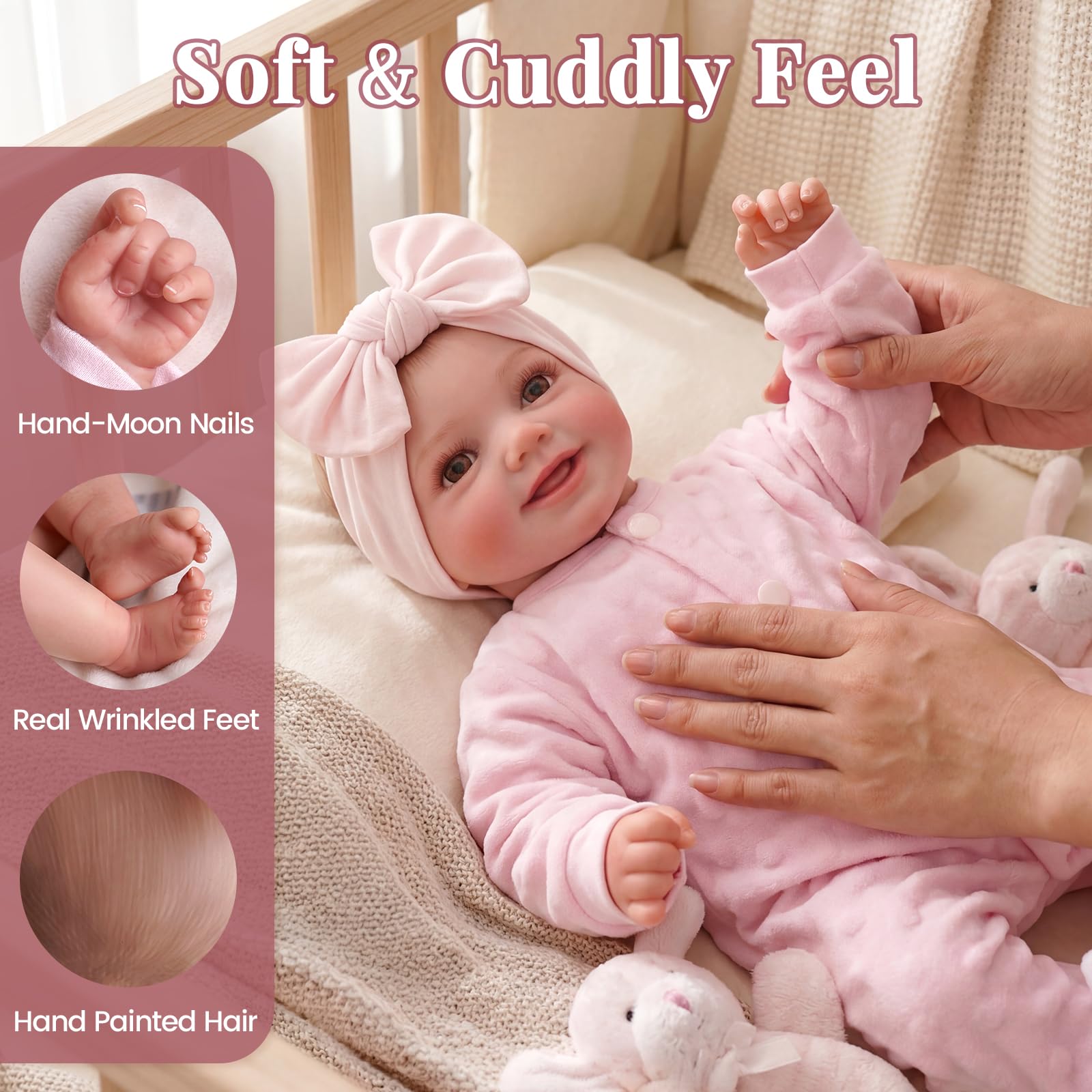 BABESIDE Rinato Bambino Bambole Sunny 17 Pollici Realistica Bambola Neonata Reborn-Baby Doll Corpo Morbido Tessuto Reincarnate Babies Reale Aprire Gli Occhi