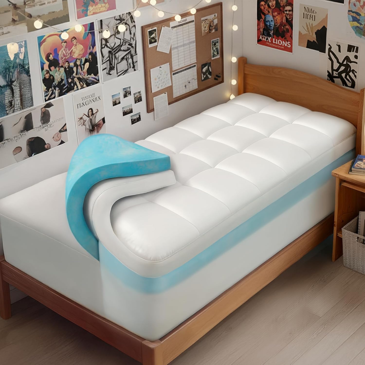 Dual Layer 4 Inch Memory Foam Twin XL Mattress Topper for College Dorm, 2 Inch Cooling Gel Memory Foam and 2 Inch Down Alternative Pillow Top Mattress Pad Cover 8-24 Inch Deep Pocket