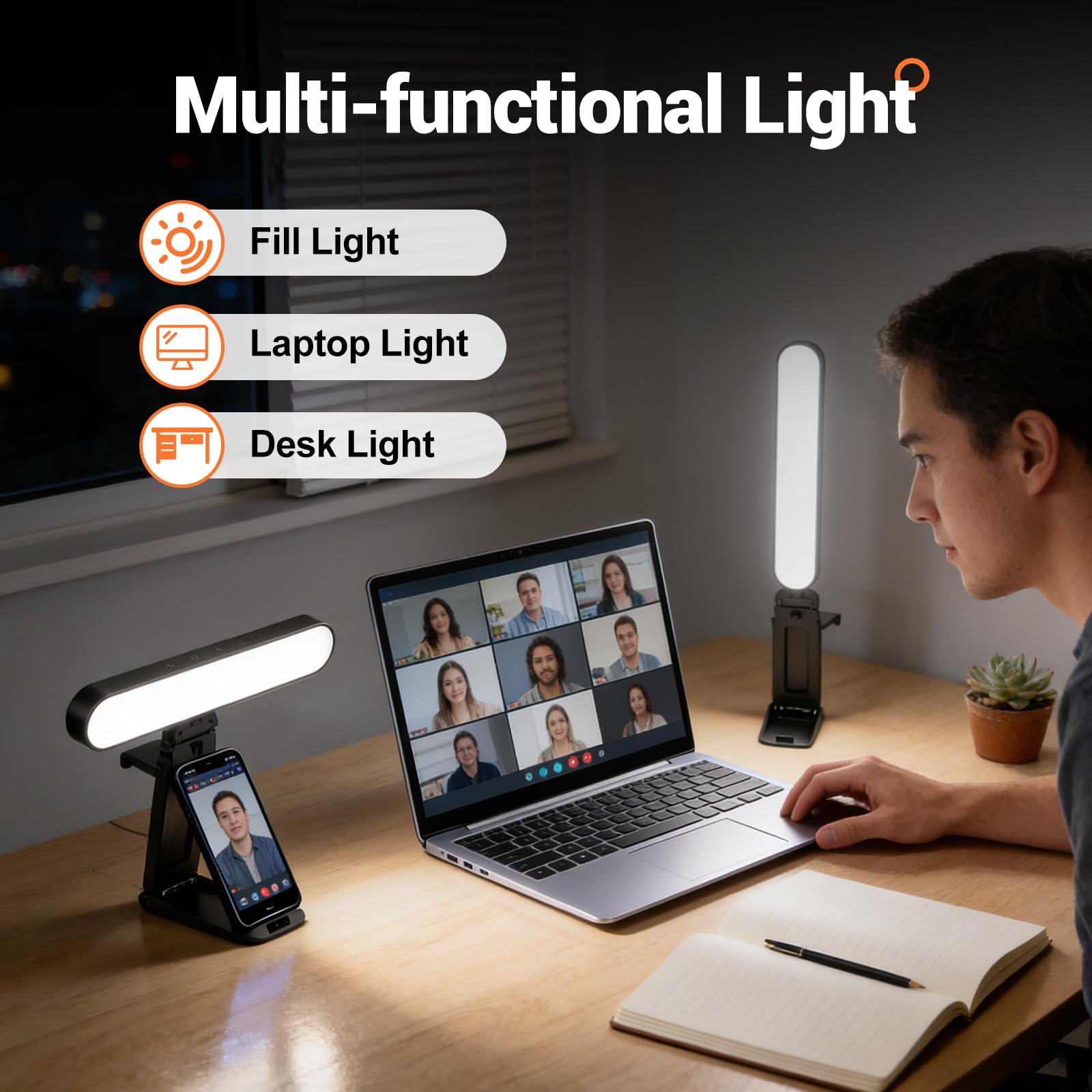 Luce per videoconferenza per computer portatile e telefono; luce luminosa per selfie, computer, laptop, videoconferenza, luce monitor luce per webcam, zoom, chiamate, video, riunioni