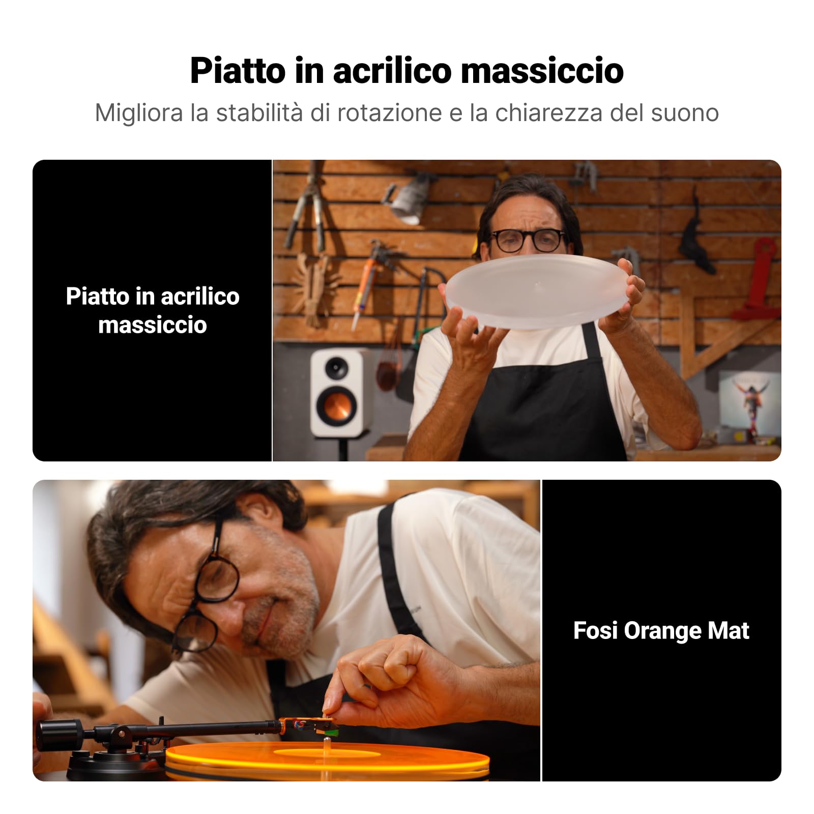 Fosi Audio LUNA3 Giradischi Vinili Hi-Fi, Lettore con Testina VM95E, Piatto in Acrilico, Controllo Motore Servo, Senza Preamp Integrato, Braccio Alluminio, Giradischi Vinile