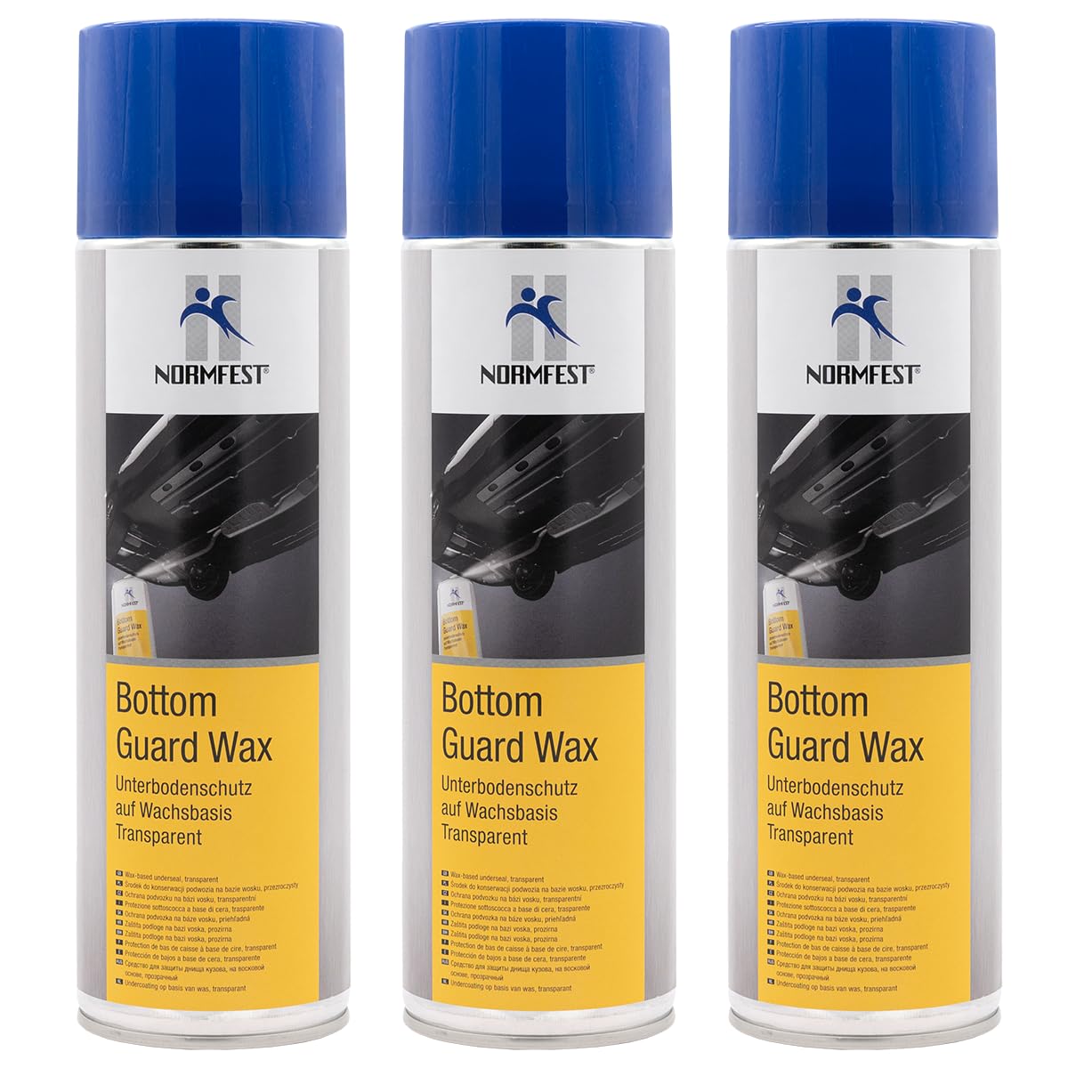 Normfest Bottom Guard Wax – Transparenter Unterbodenschutz auf Wachsbasis mit selbstheilendem Korrosionsschutz, hoher Kriechwirkung und Temperaturbeständigkeit bis 180 °C – 3x 500ml
