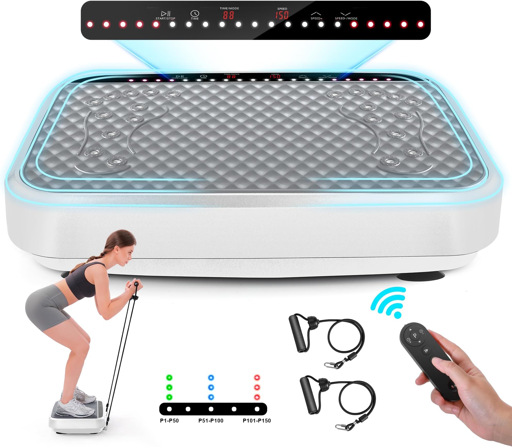 Vibration Plate Exercise Machine, Tawom Vibration Plate for Lymphatic Drainage, Whole Body Fitness Platform for Weight Loss, Body Toning, Dynamic Workout Lights, Home Gym Workout