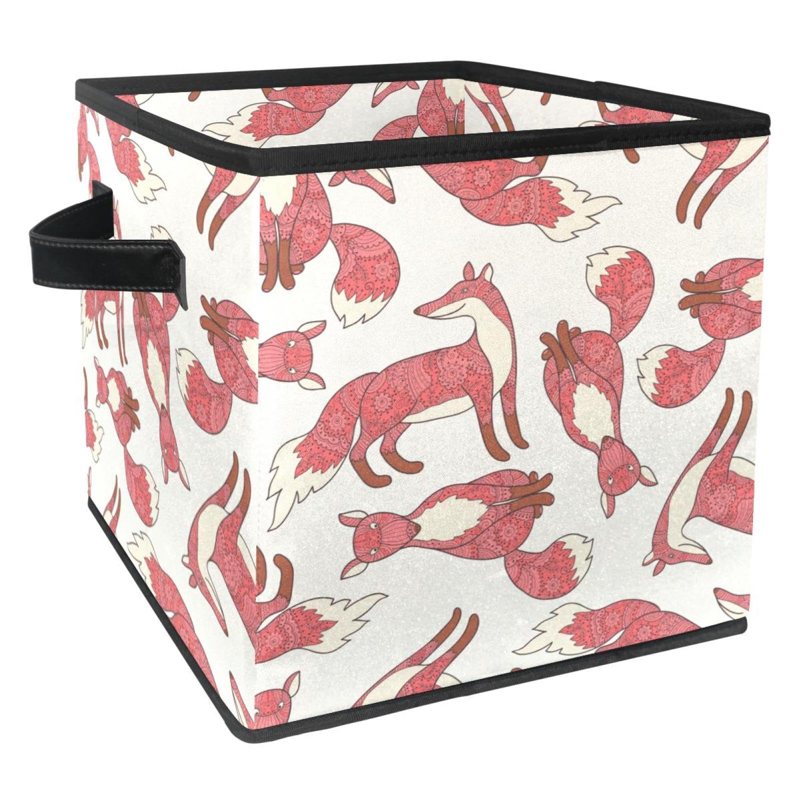 Boîte de rangement pliable rouge avec motif mandala floral et renards pour dressing