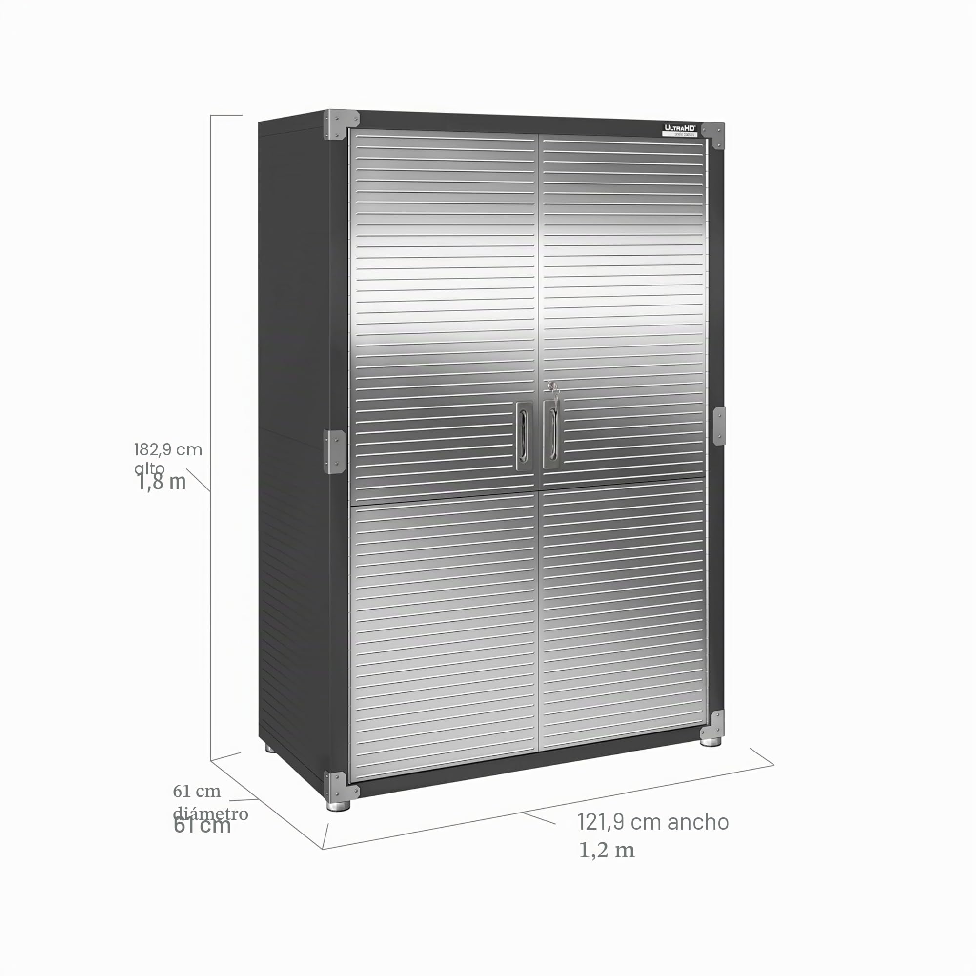 Seville Classics UltraHD® Mega Gabinete de Almacenamiento, para Garaje, Oficina, 121,9 x 60,9 x 182,9 cm, Grafito