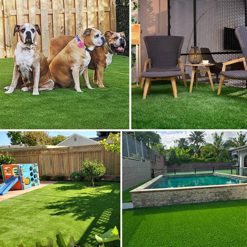 Artificial Grass Rug Outdoor Indoor Fake Grass Carpet Green Synthetic Grass Pet Turf Realistic Faux Grass Rug 3FT x 3FT (9 Square Feet) 1.77" for Garden Lawn Landscape Balcony Home Decor Patio