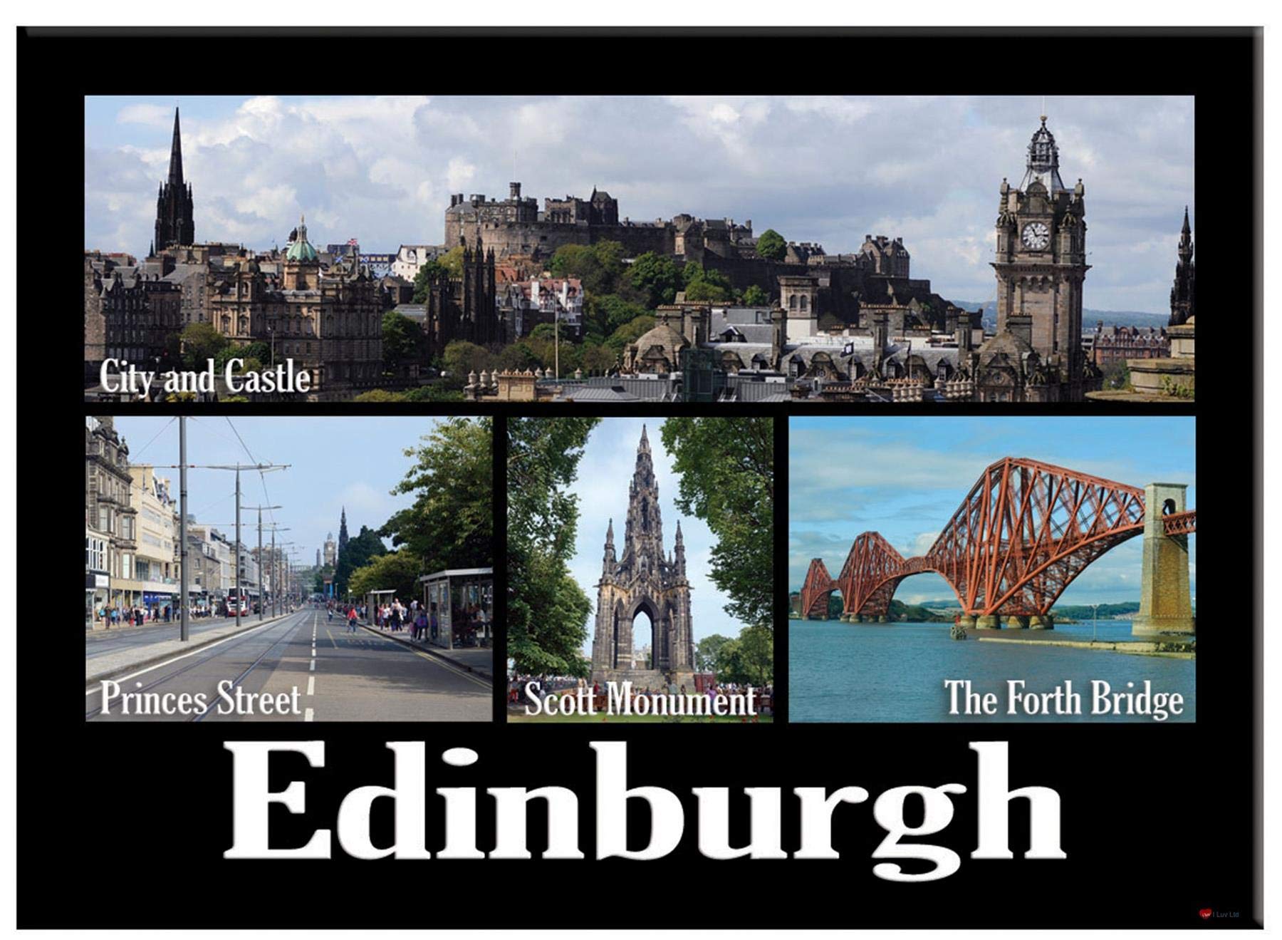 I Luv Ltd Edinburgh City Princess Street And Castle Scenic Metallic Fridge Magnet