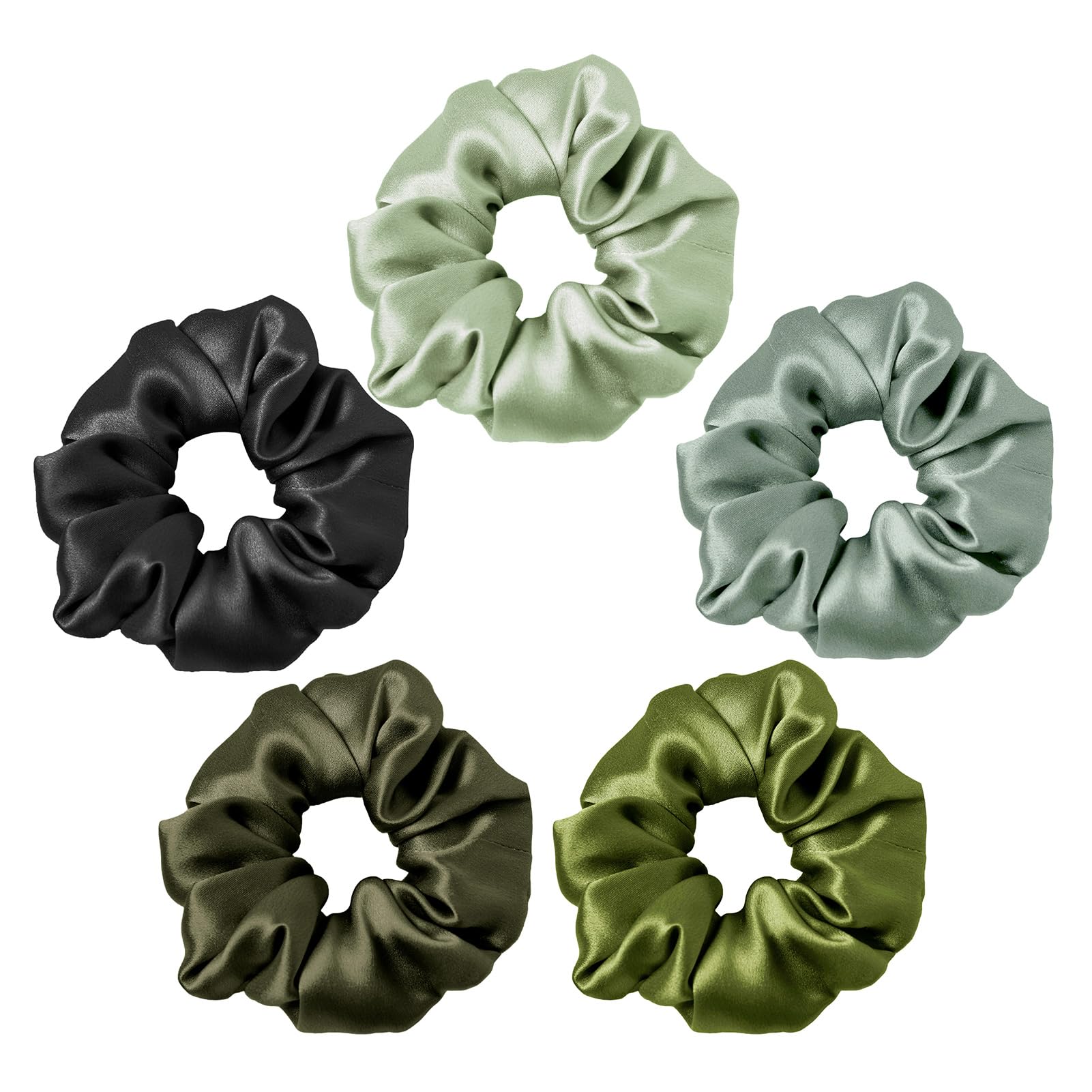 LILYSILK Women's 100% Silk Hair Scrunchies Ladies Elastic Hair Tie Bobbles Ponytail Holders for All Hair Type and Conditions and Preventing Hair Frizz Breakage Loss,Green Set - Image 2