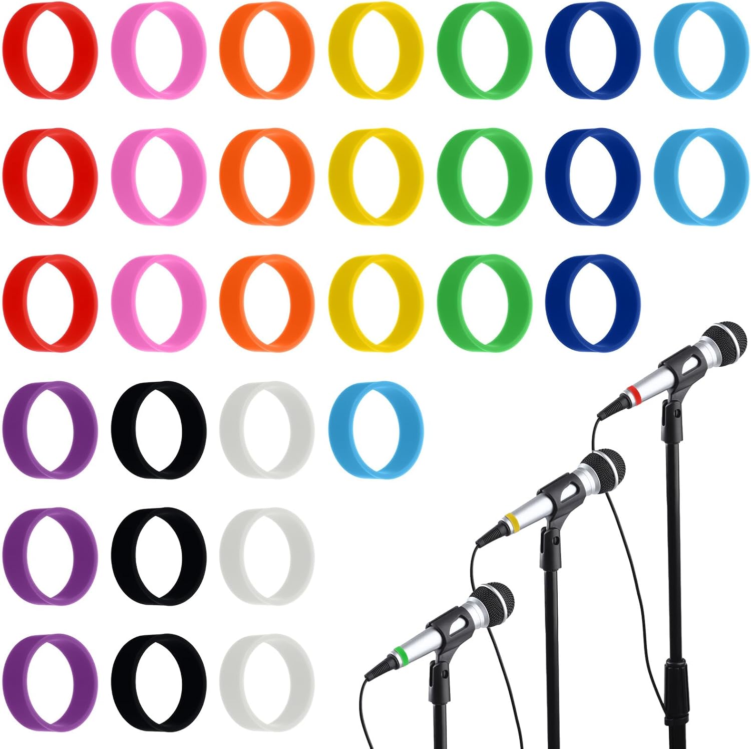 30PCS Silicone Rubber Bands, 20x7mm Microphone Color Bands, Assorted Colors Elastic Cord Wraps for Organization, Cash Wallets, Cable Ties, Office Supplies - Image 1 of 7