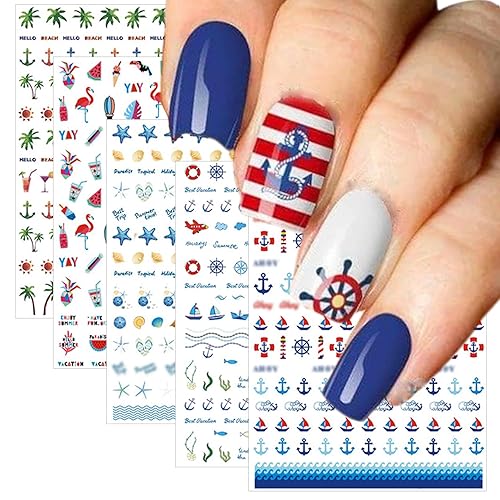 TailaiMei Summer Nail Decals Stickers, Self-Adhesive DIY Design Nail Art