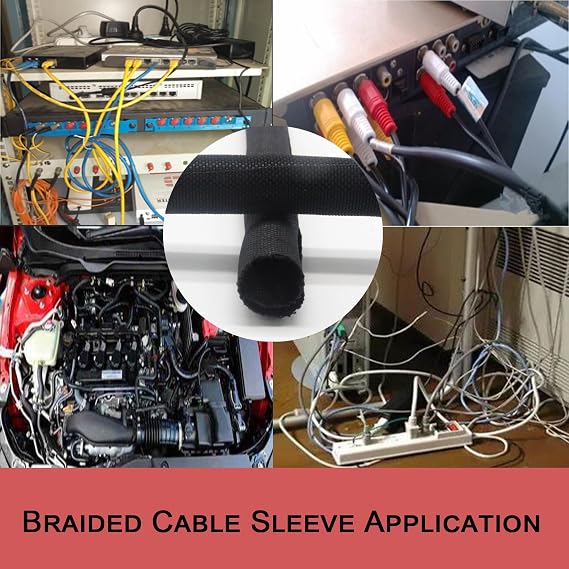 Braided Split Wire Loom Black Wire Cover Protective Harness Tubing Cable Management Self Wrap Cord Sleeve Mesh Woven 1