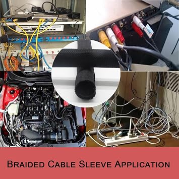 Braided Split Wire Loom Black Wire Cover Protective Harness Tubing Cable Management Self Wrap Cord Sleeve Mesh Woven 1