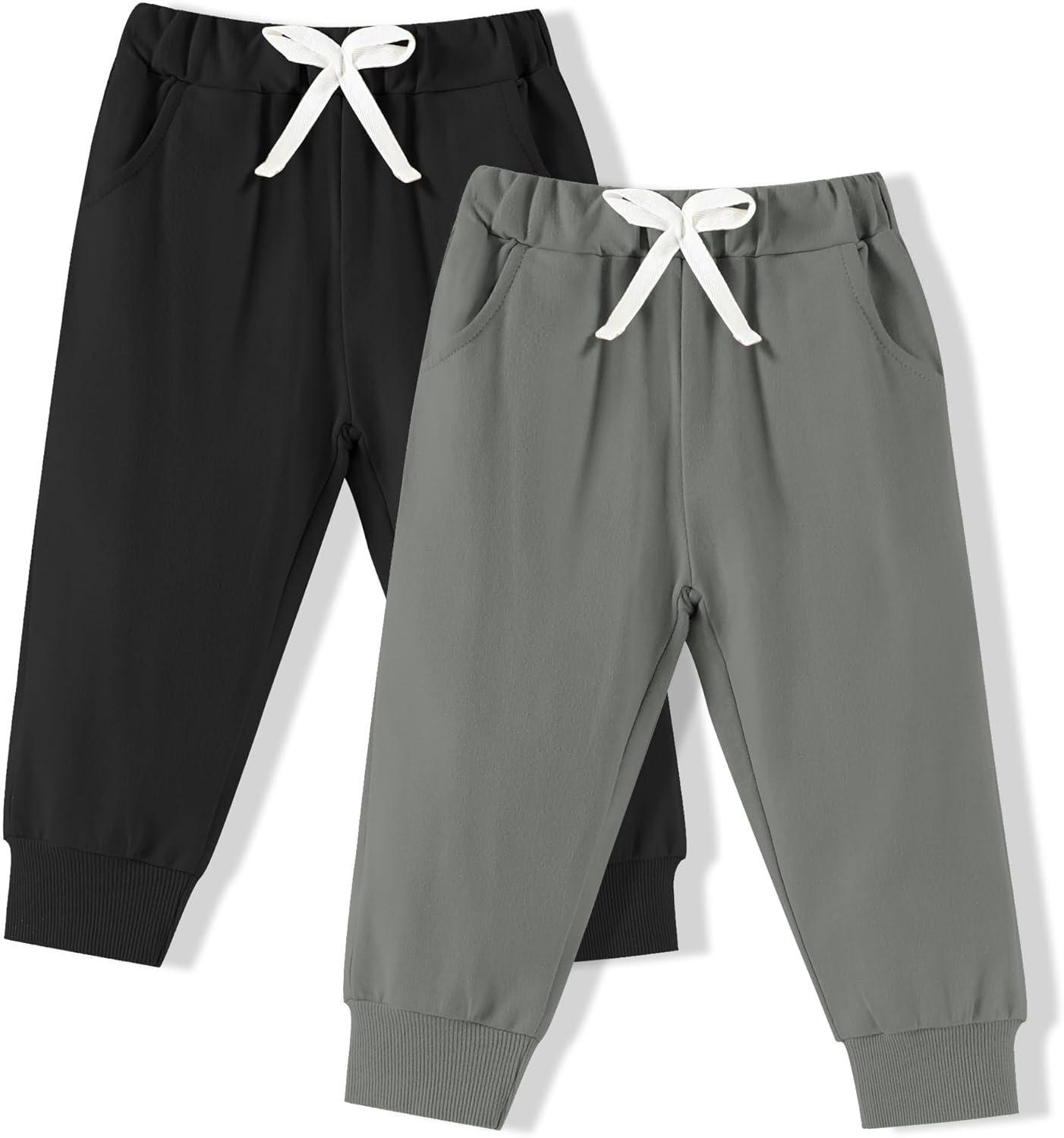 DREAM BUS 2 Pack Toddler Boy Pants with Pockets Baby and Toddler Jogger Pants, Cotton Sweatpants for 9 Months - 4T