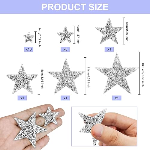 Miniatura 2 de 45 parches de estrella con diamantes de imitación para planchar, parches de estrellas con purpurina y diamantes de imitación para adornos de