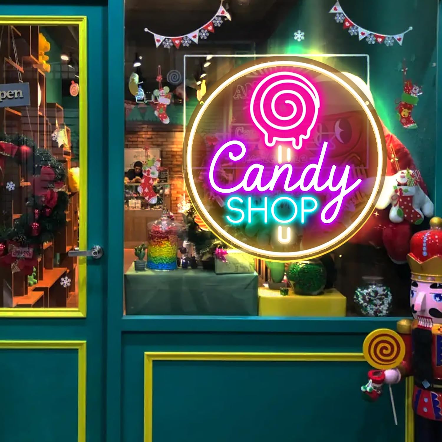 Candy Shop Neon Sign Bakery Decor Dimmable LED Neon Light for Storefront Cafe Kids Room Birthday Party Window Display Baby Shower Candy Themed Party Gift for Candy Lover 11.81"*11.81" image 4