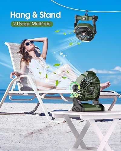 Miniatura 8 de Ventilador solar de 10800 mAh, ventiladores solares de campamento de 7 W y linterna LED, ventilador recargable para exteriores con panel solar,