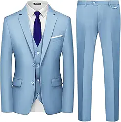 WULFUL Terno Masculino Slim Fit de 3 Peças, Azul Claro, M