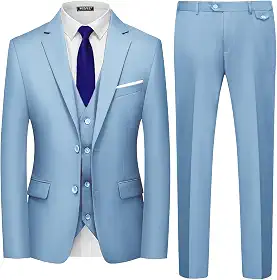 WULFUL Terno Masculino Slim Fit de 3 Peças, Azul Claro, M