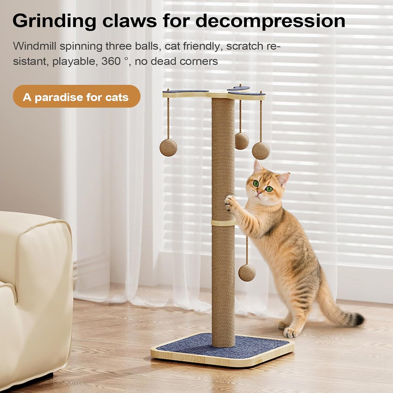 キャット 爪とぎ,爪とぎポスト キャットツリー スクラッチャー - ソファ壁面保護 ペットおもちゃ 登り遊び ストレス解消 カーペッ