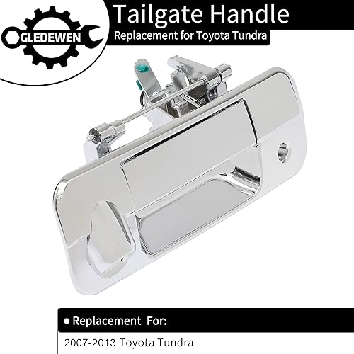 Miniatura 2 de Gledewen Manija de puerta de portón trasero cromada, compatible con Toyota Tundra 2007-2013, exterior trasero con orificio para cámara  Reemplaza