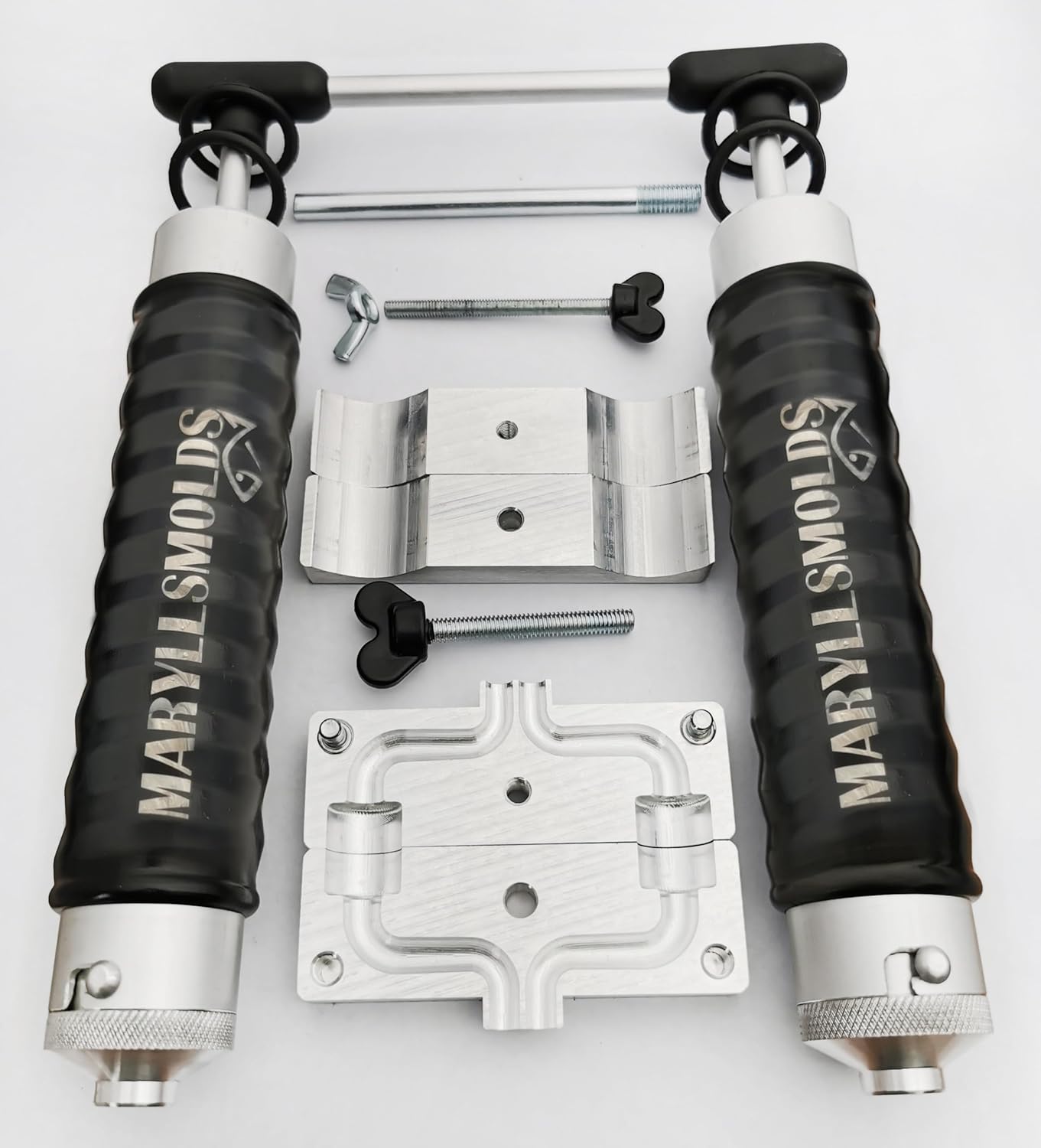 Aluminum Twin Dual Color Injector Kit 2x4 oz / 2x120 ml for Soft Plastic Plastisol Color Fishing Bait Baits Mold Molds Form Lure Tackle Making with Locking Nozzle on The end of Injectors